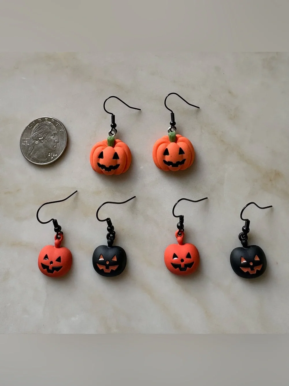 Halloween Pumpkin Dangle Earrings - Orange and Black 3 Pairs